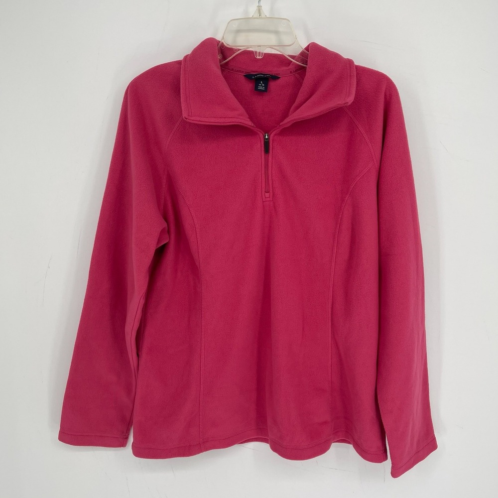 Lands' End Women's Pink ThermaCheck Fleece Quarter Zip Sweatshirt Size L 14-16